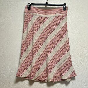 Merona 100% Linen A‎ Line Pink Stripe Skirt